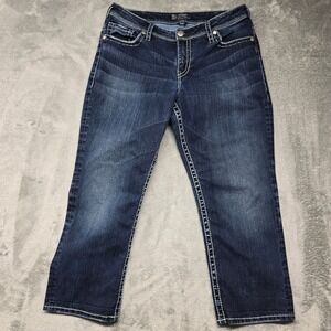 Silver Jeans Co Suki Mid Rise Capri Womens 16 Dark Wash Thick Stitch Denim